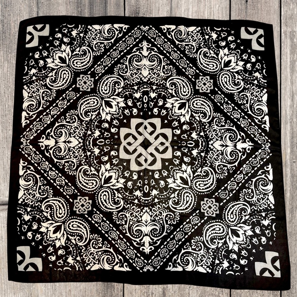 46” x 46” Huge Square Wrap Scarf Black Gray White Paisley Dark Boho Indie Sleaze
